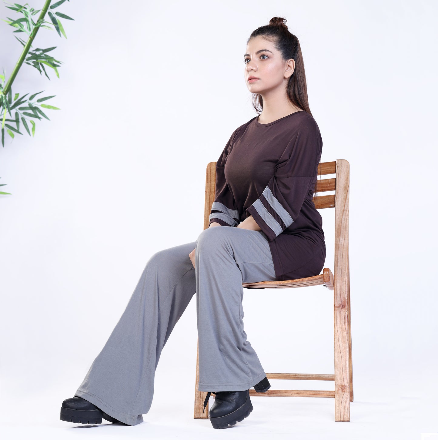 Women's Contrast Sleeve Striped Co Ord Set