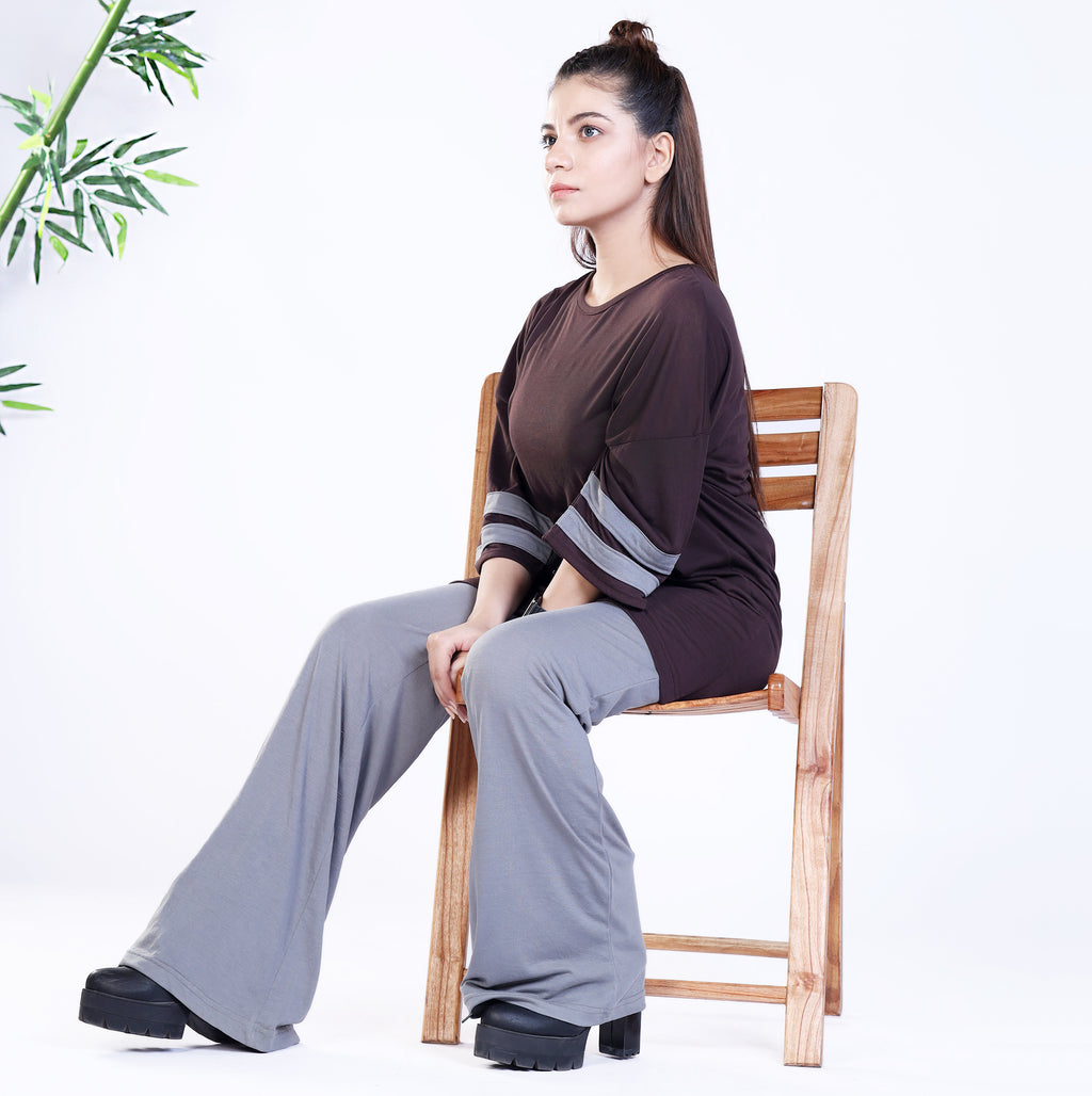 Women's Contrast Sleeve Striped Co Ord Set