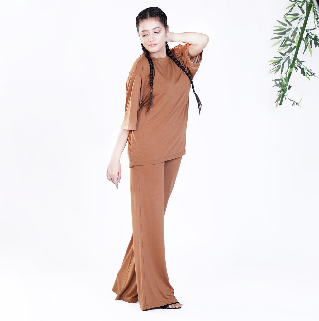 Brown Mid Sleeve Co Ord Set