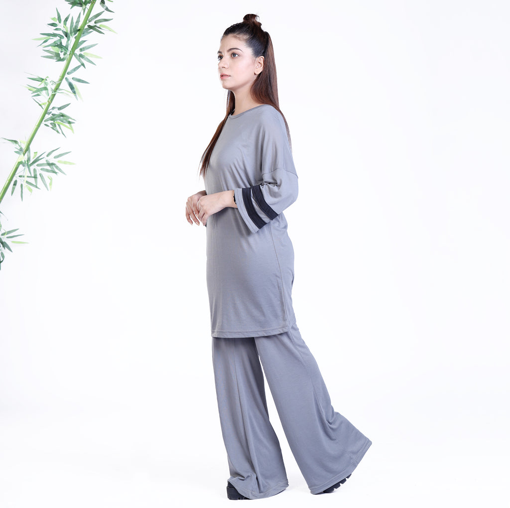 Grey Sleeve Striped Co Ord Set