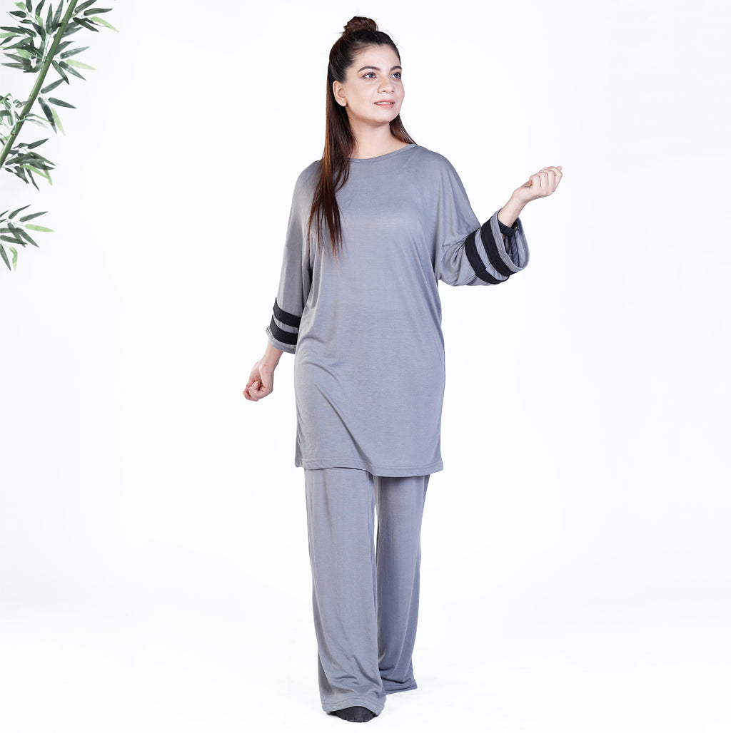 Grey Sleeve Striped Co Ord Set