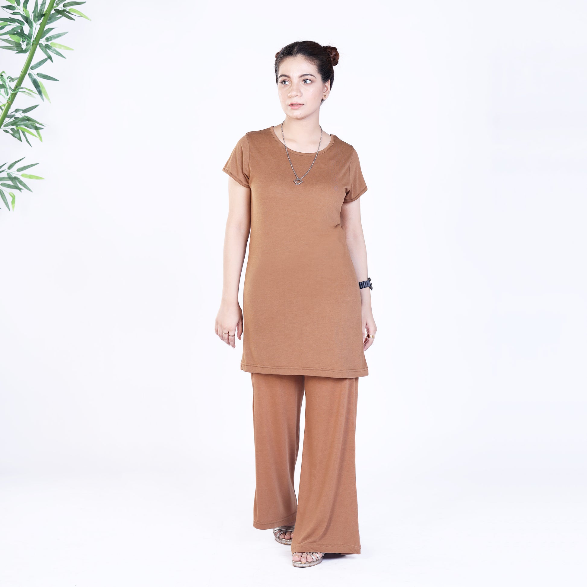 Brown Short Sleeve Loungewear Set