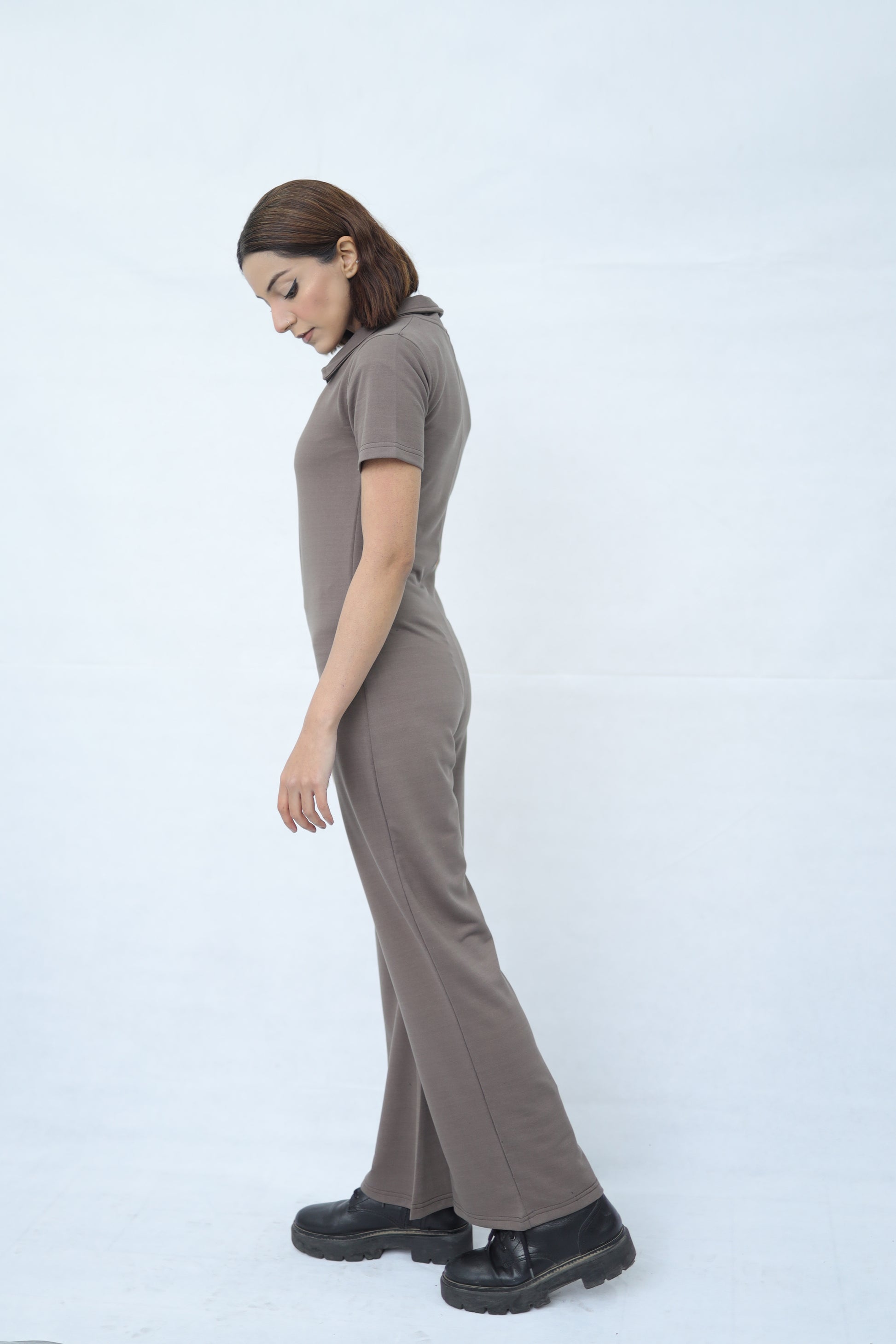 Button Up Collared Jumpsuit