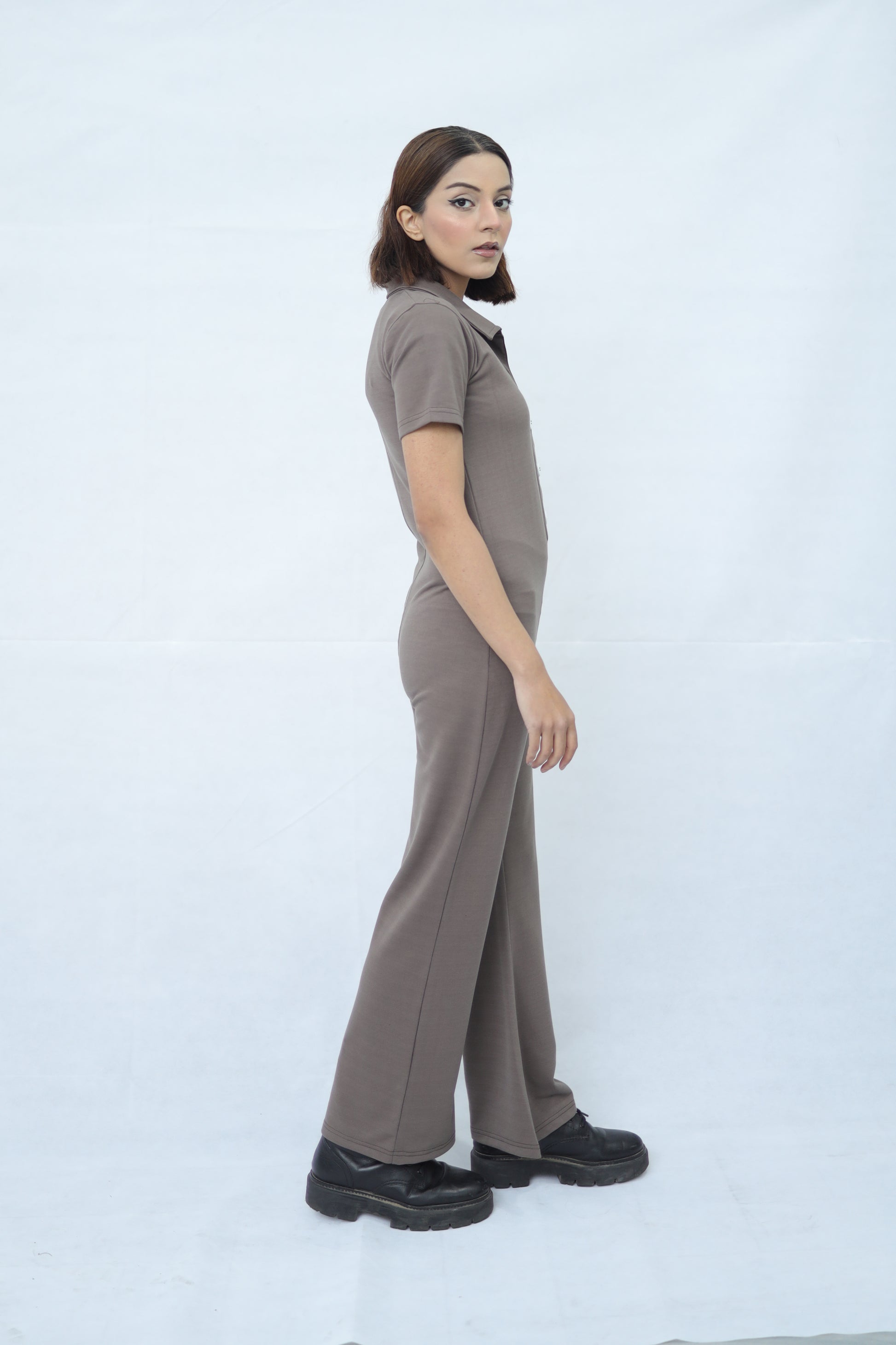 Button Up Collared Jumpsuit
