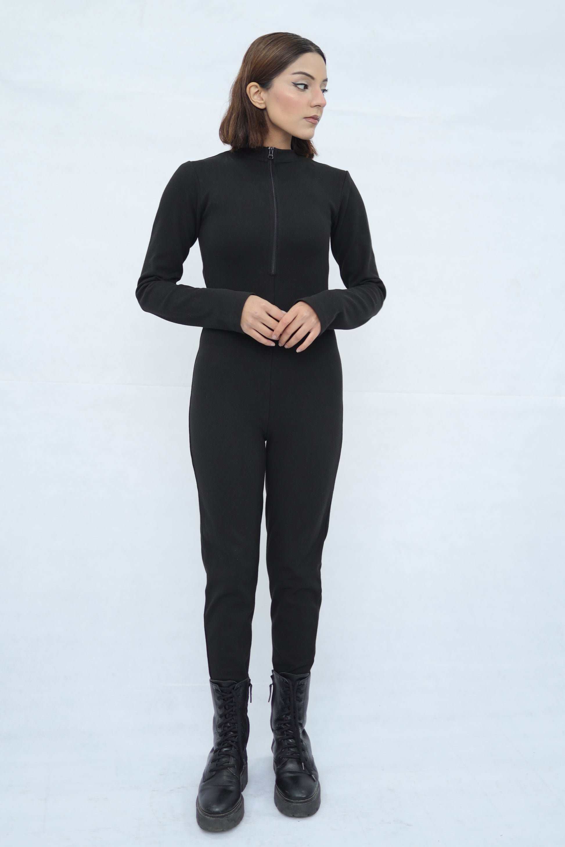 Zip Up Stretchable Jumpsuit