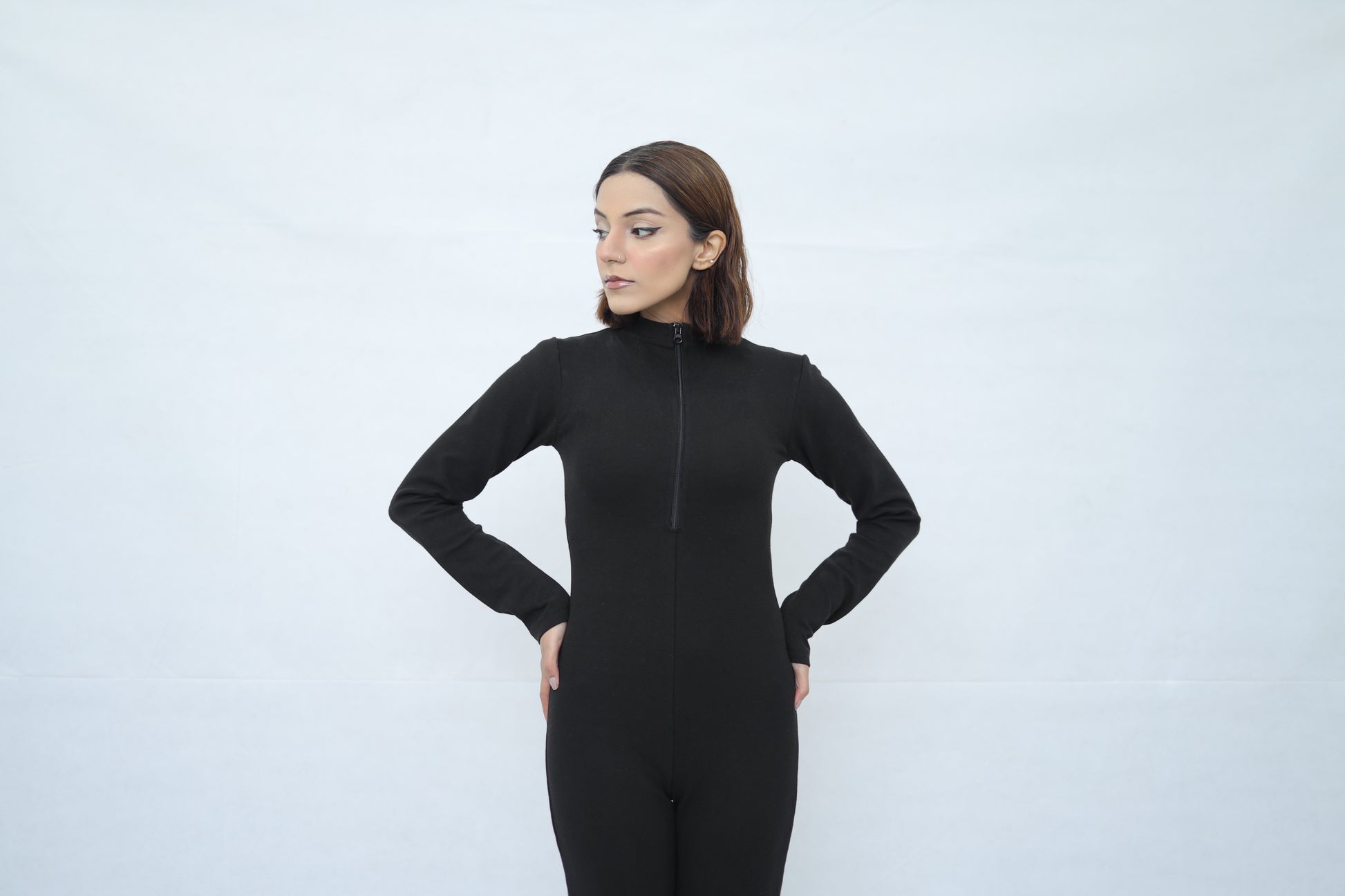 Zip Up Stretchable Jumpsuit