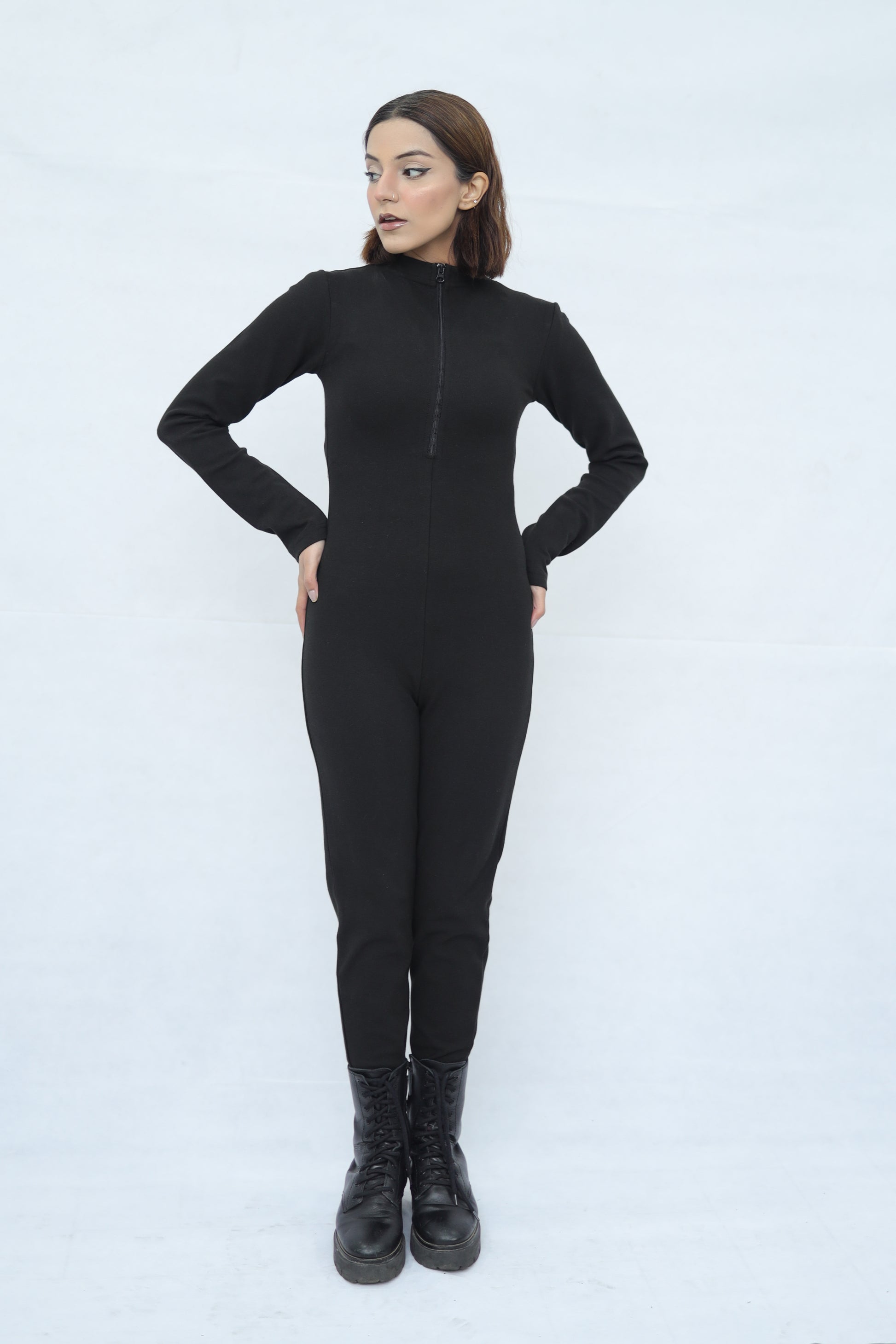 Zip Up Stretchable Jumpsuit
