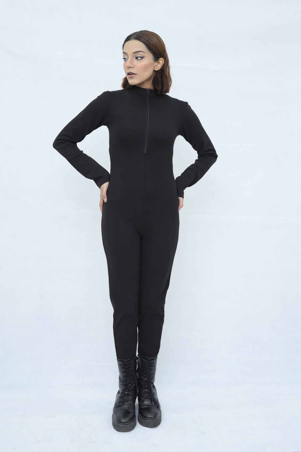 Zip Up Stretchable Jumpsuit
