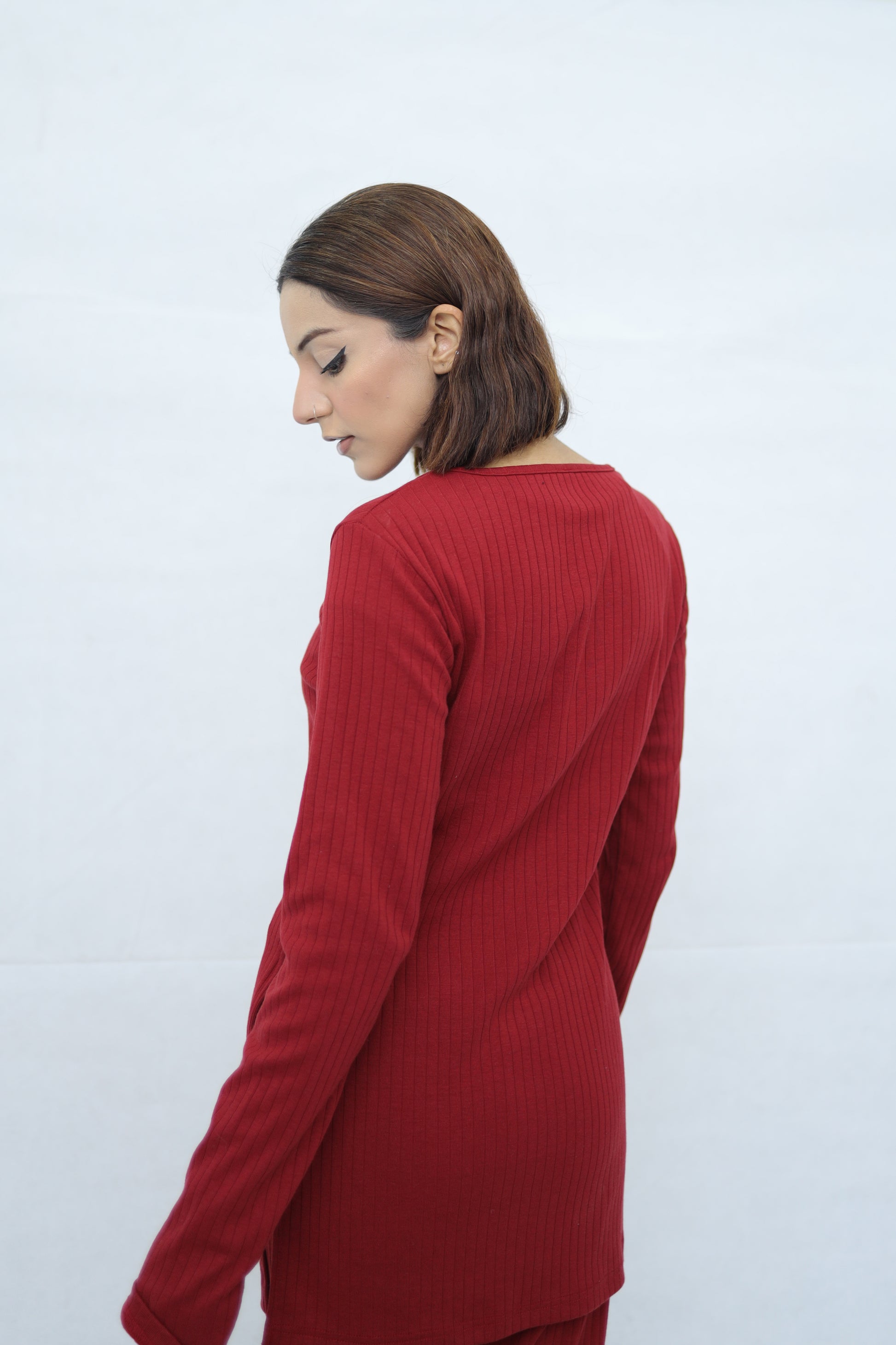 Womens Knitted Co ord Set Maroon