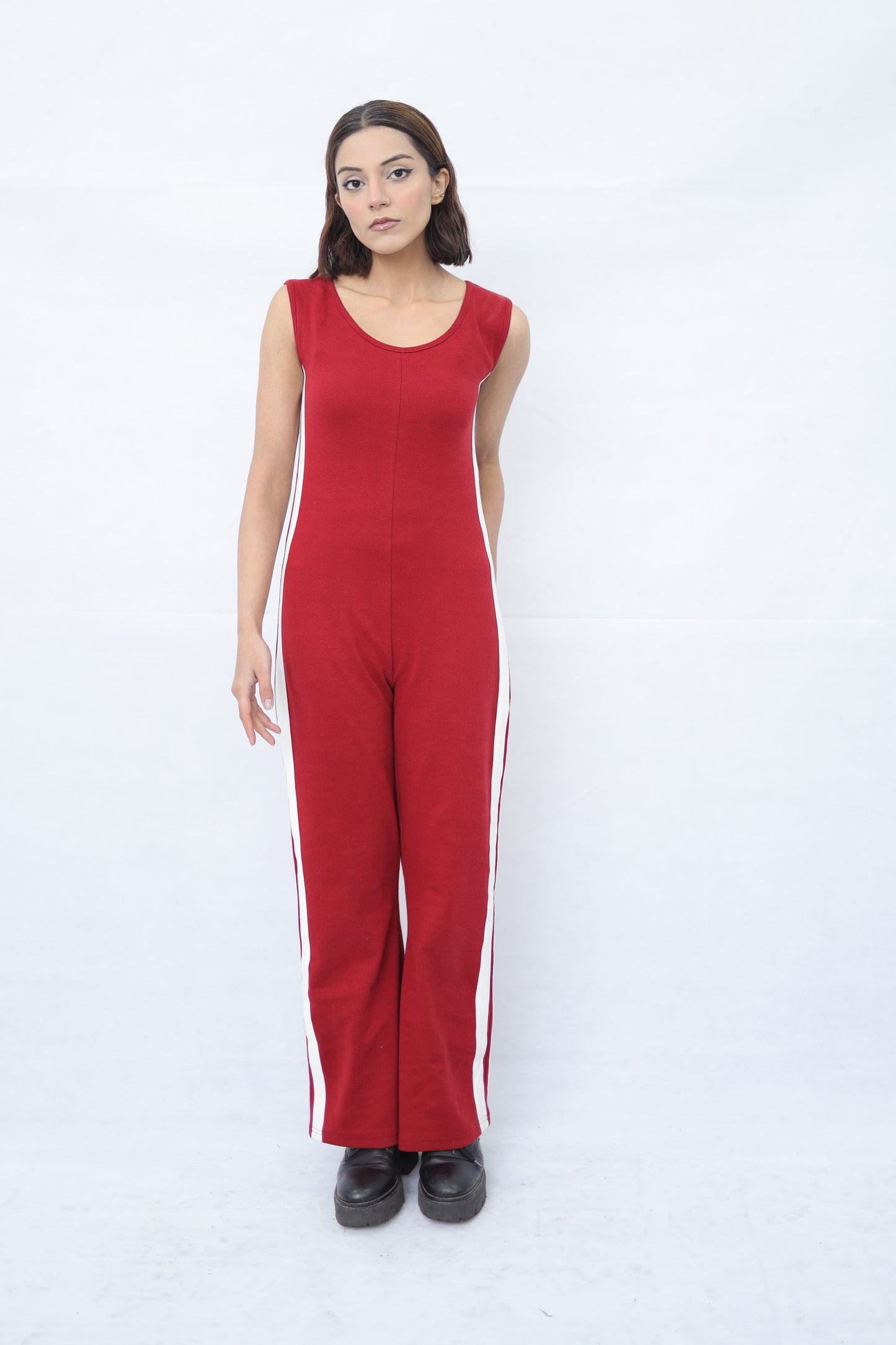 Women's Stretchable Side Striped Knitted Jumpsuit