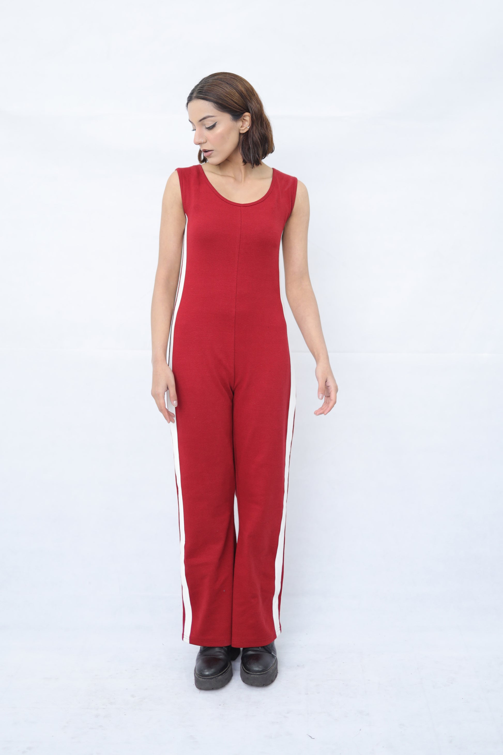 Women's Stretchable Side Striped Knitted Jumpsuit