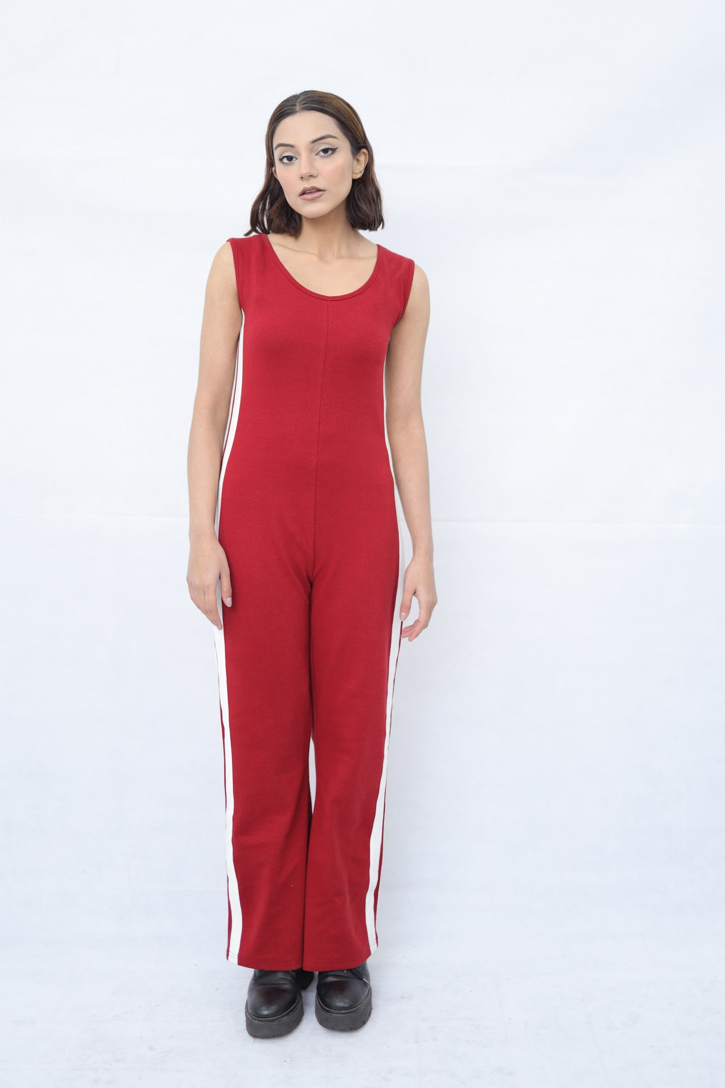 Women's Stretchable Side Striped Knitted Jumpsuit