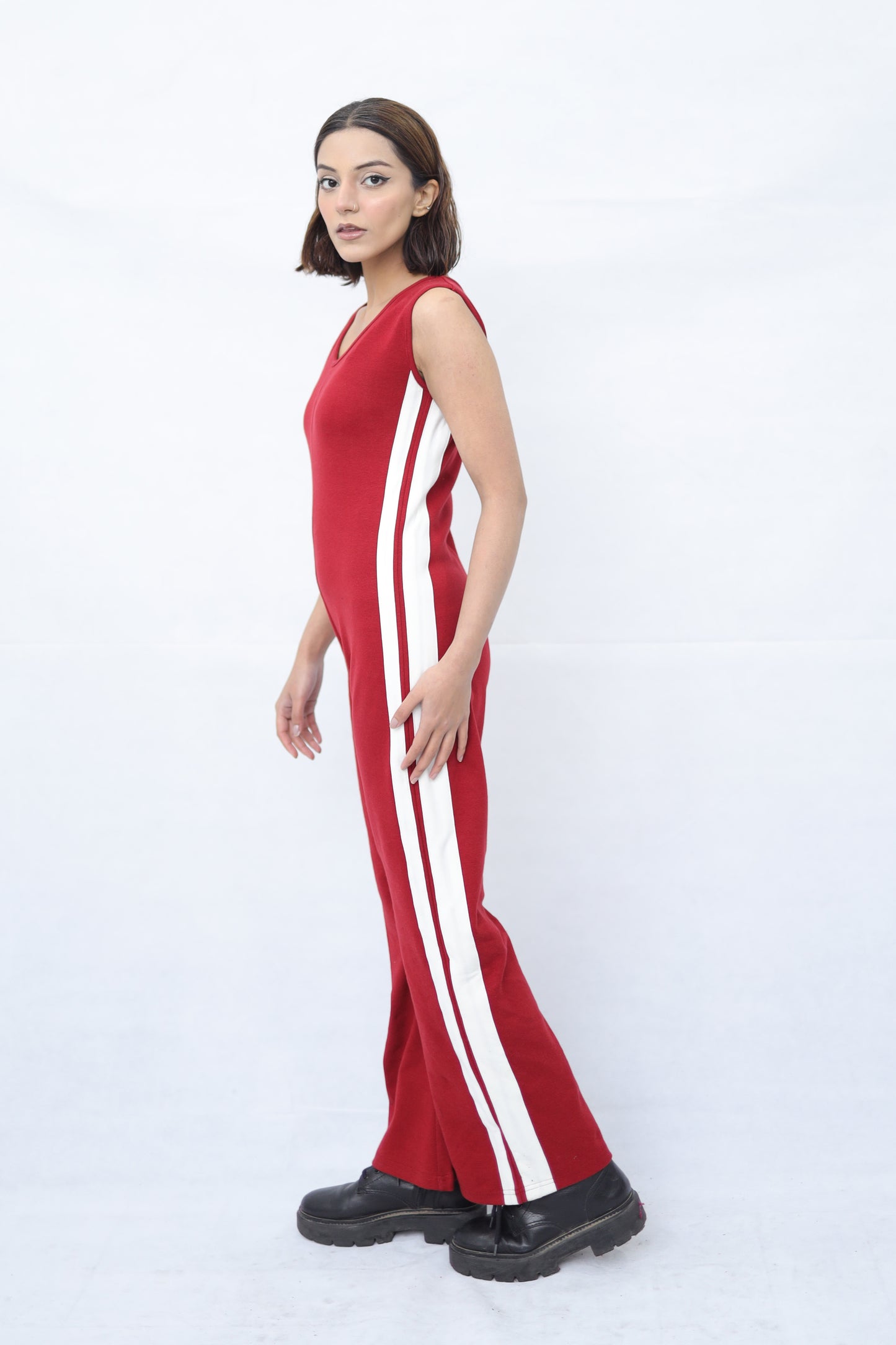Women's Stretchable Side Striped Knitted Jumpsuit
