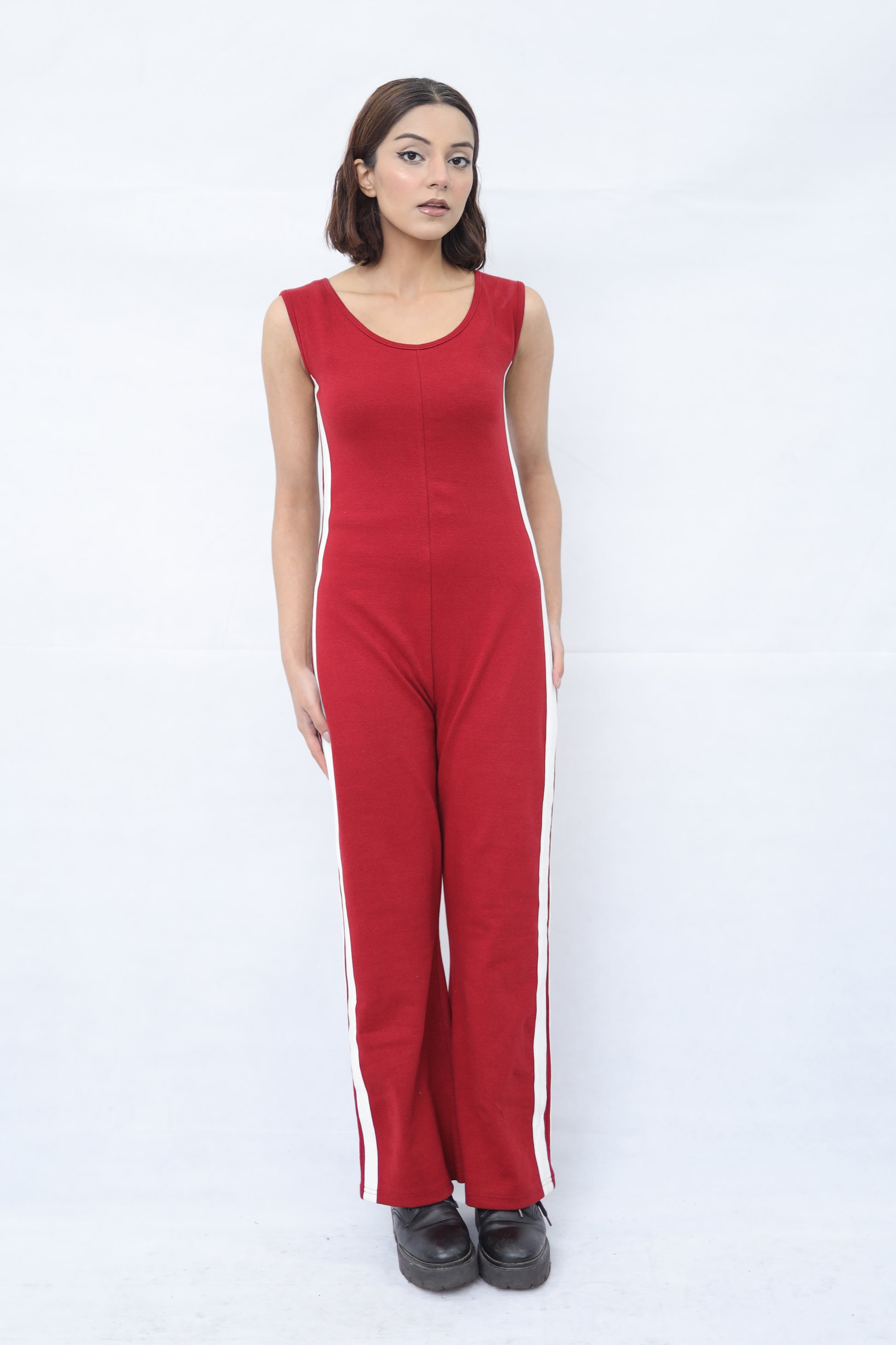 Women's Stretchable Side Striped Knitted Jumpsuit