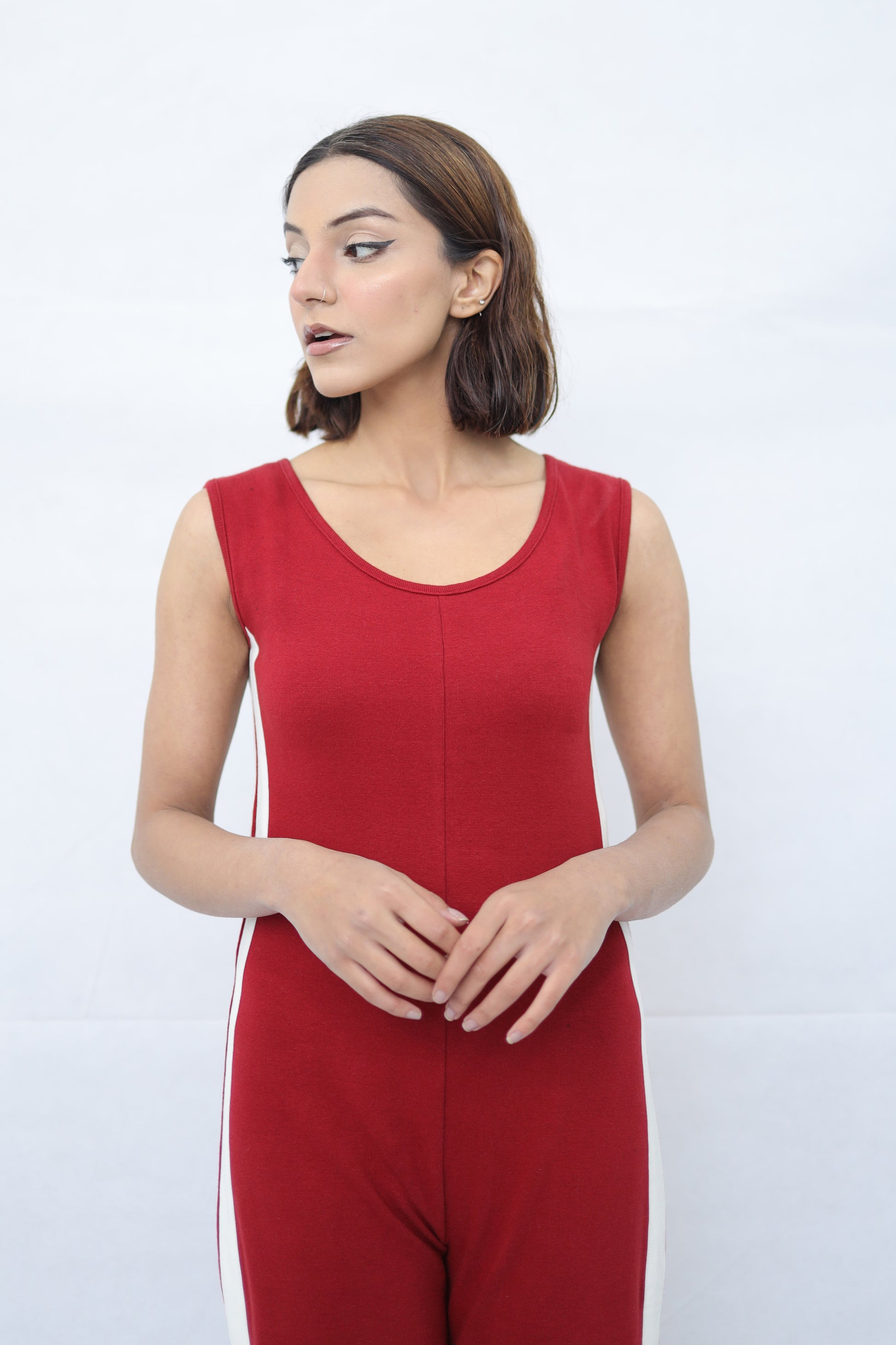 Women's Stretchable Side Striped Knitted Jumpsuit