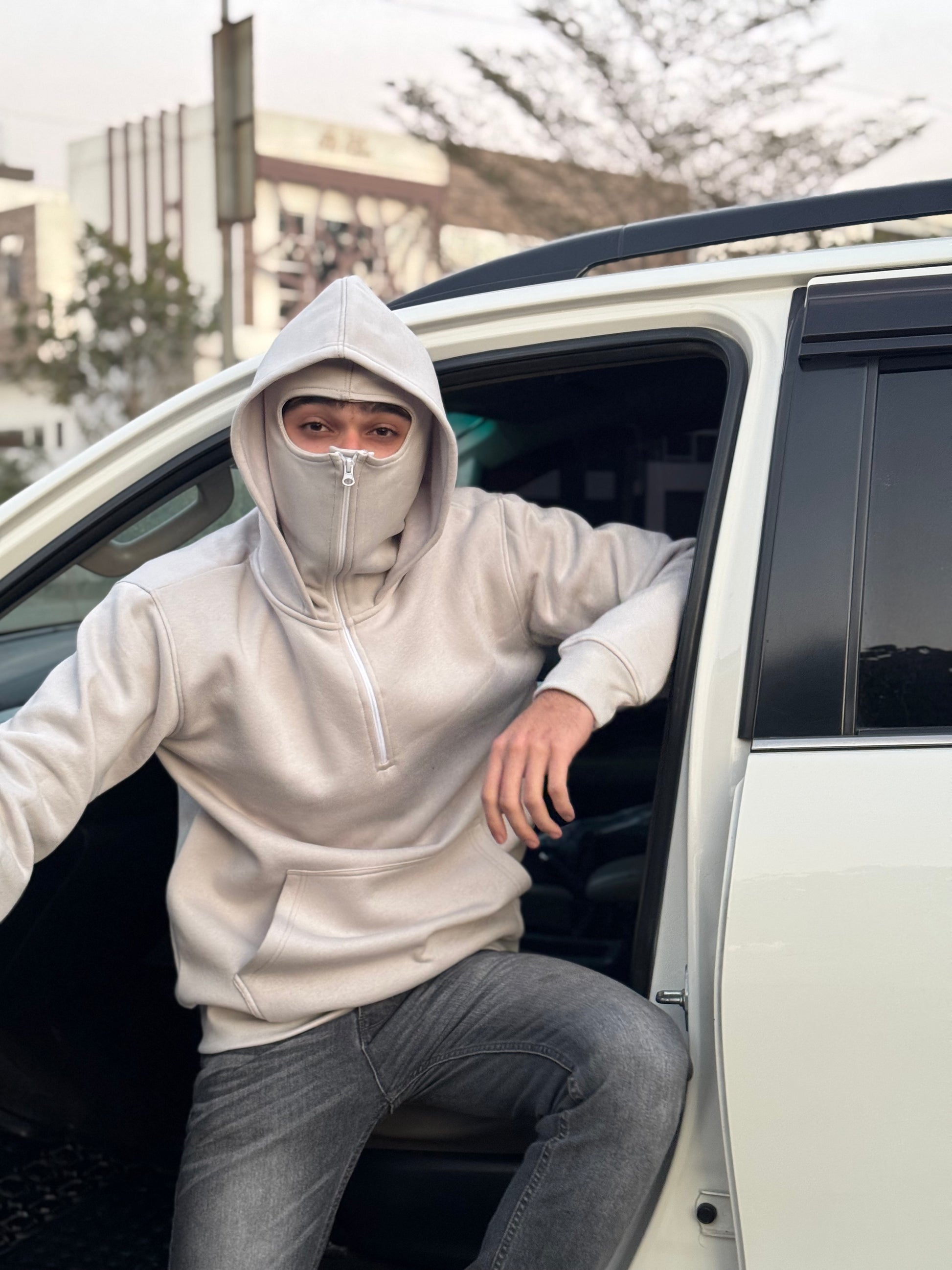 Balaclava Ninja Hoodie Half Zipper black