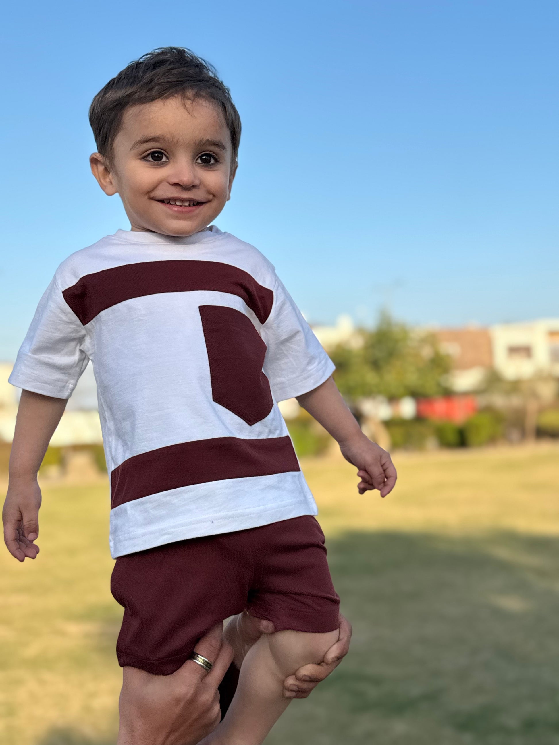 MAROON & WHITE KIDS SUMMER POCKET SET