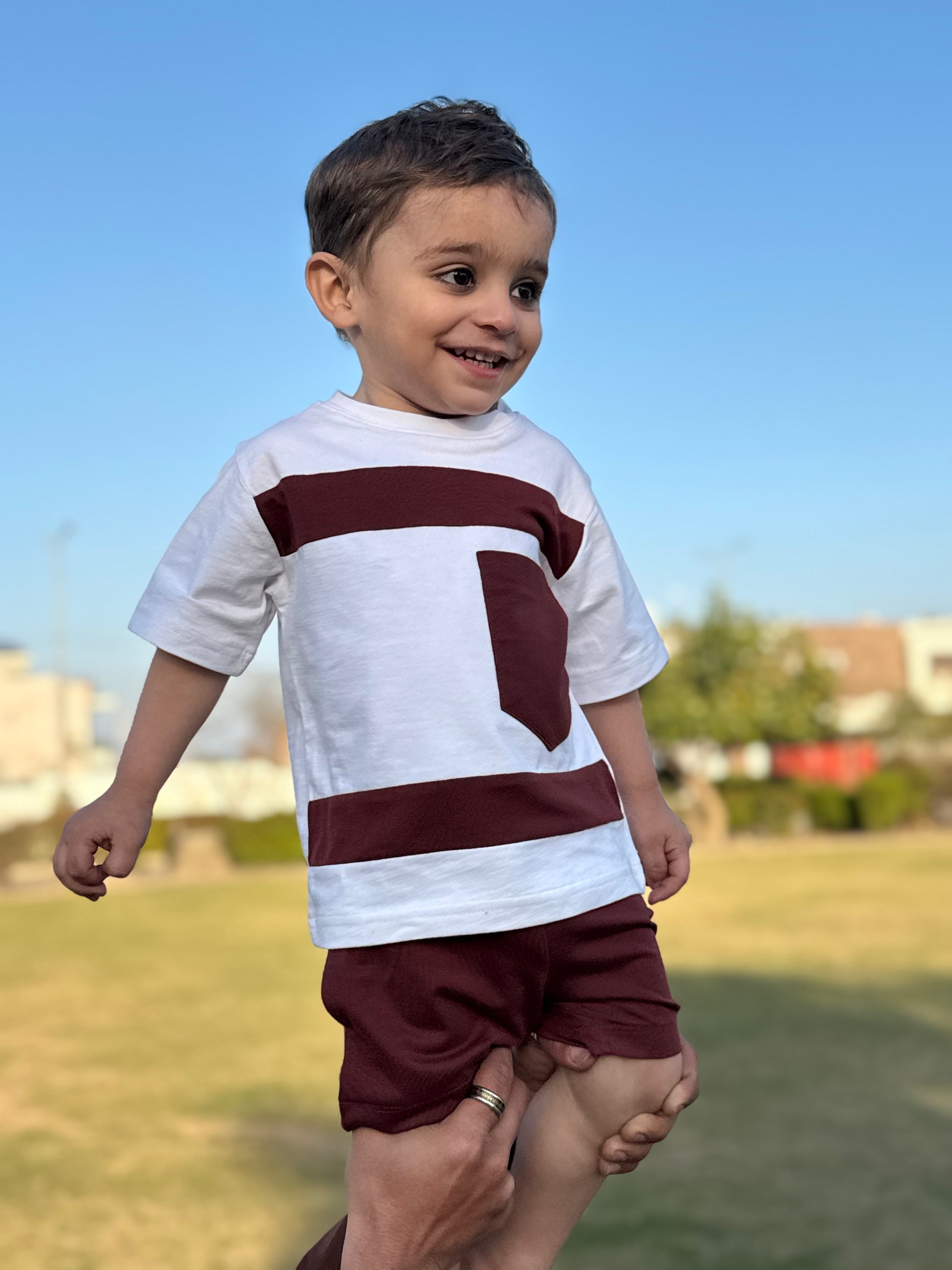 MAROON & WHITE KIDS SUMMER POCKET SET