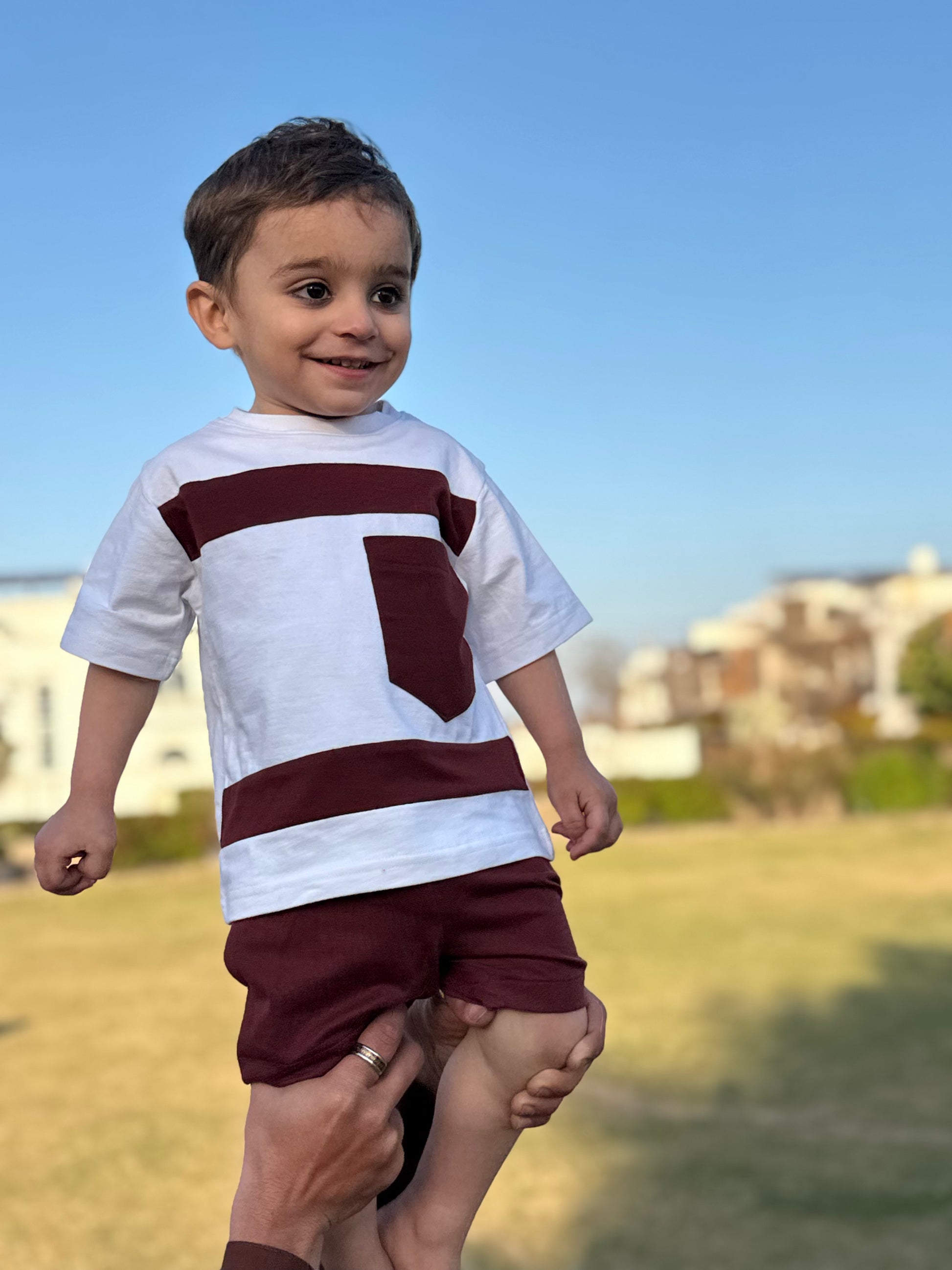 MAROON & WHITE KIDS SUMMER POCKET SET
