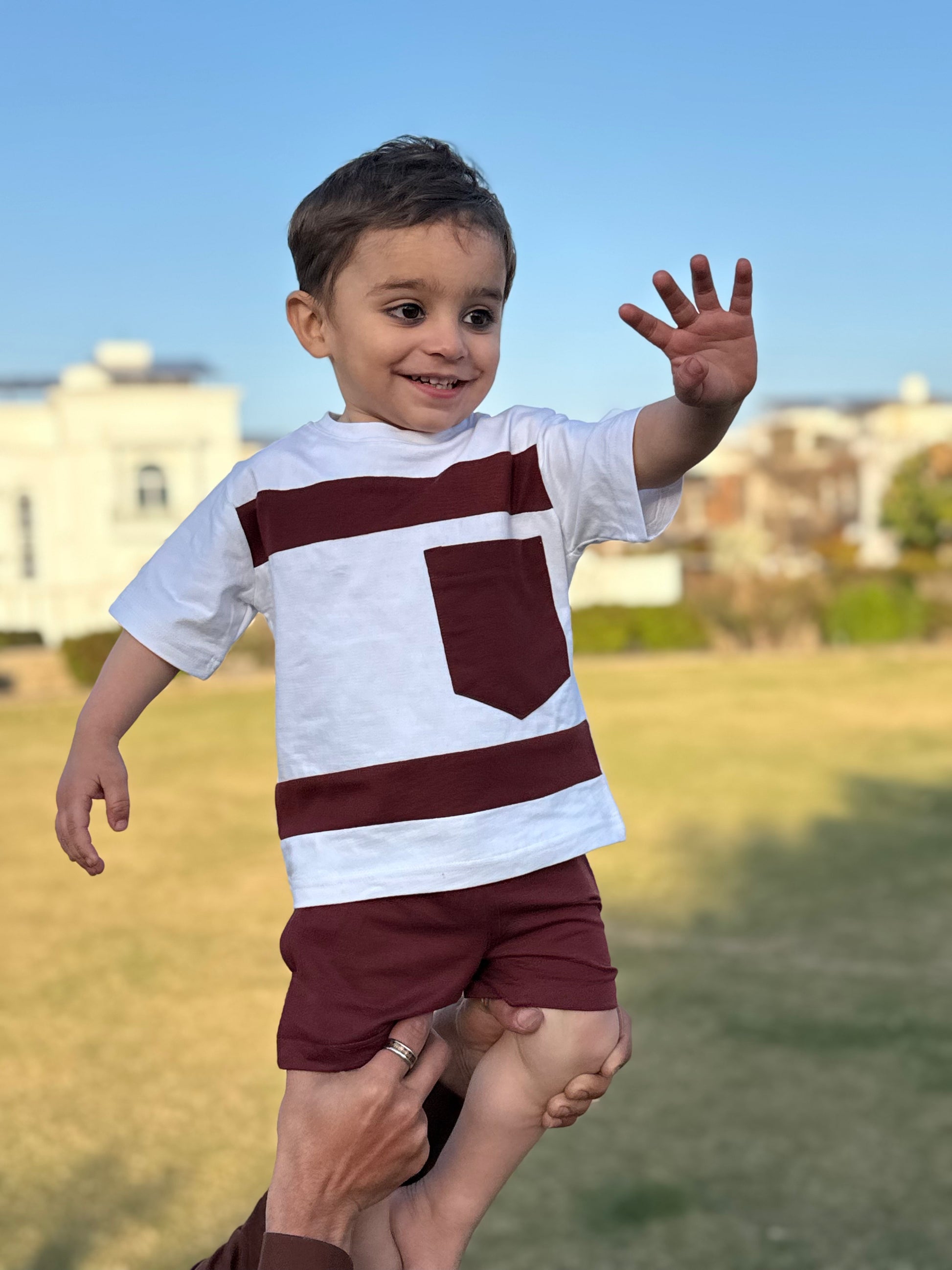 MAROON & WHITE KIDS SUMMER POCKET SET