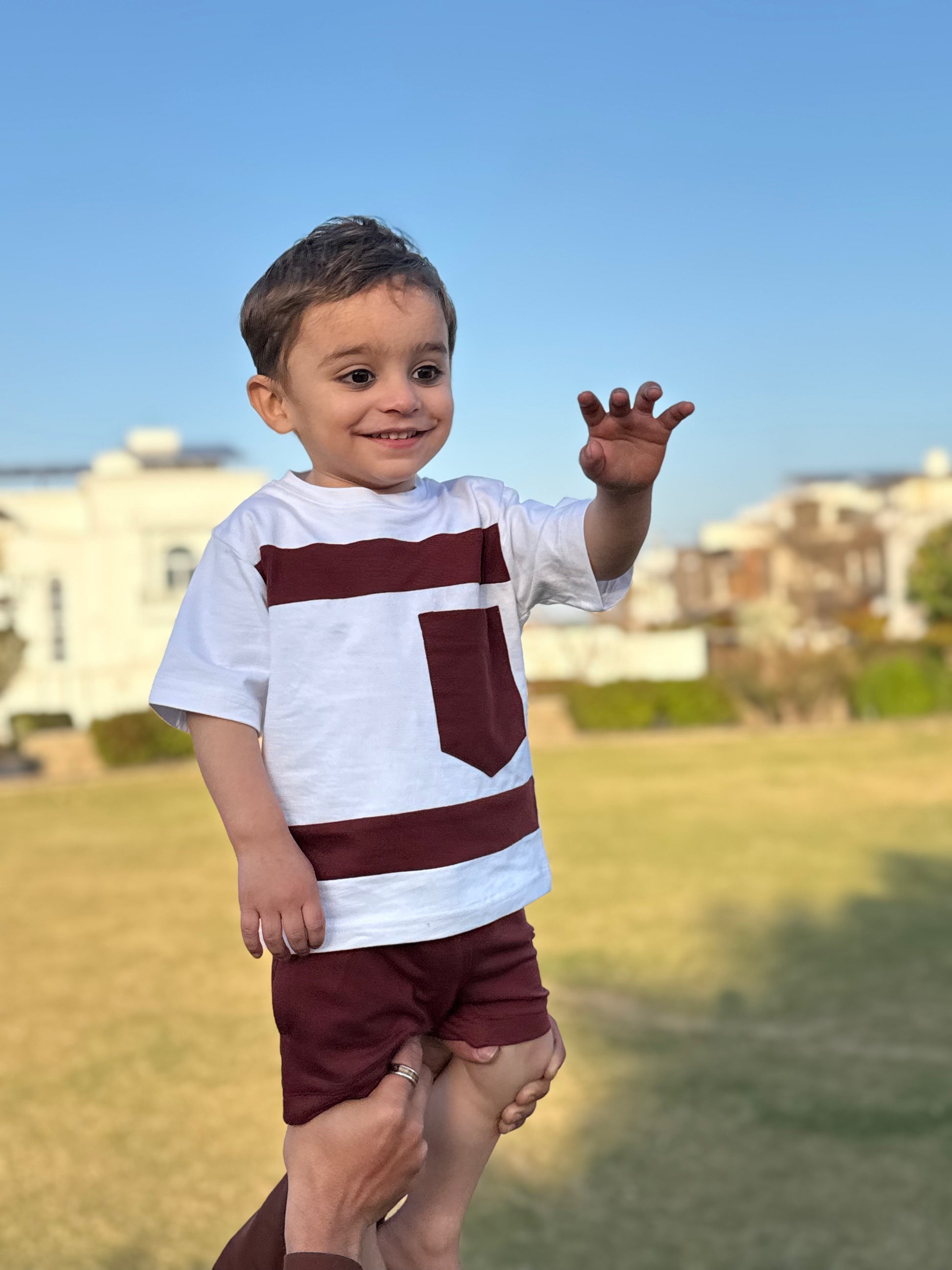 MAROON & WHITE KIDS SUMMER POCKET SET