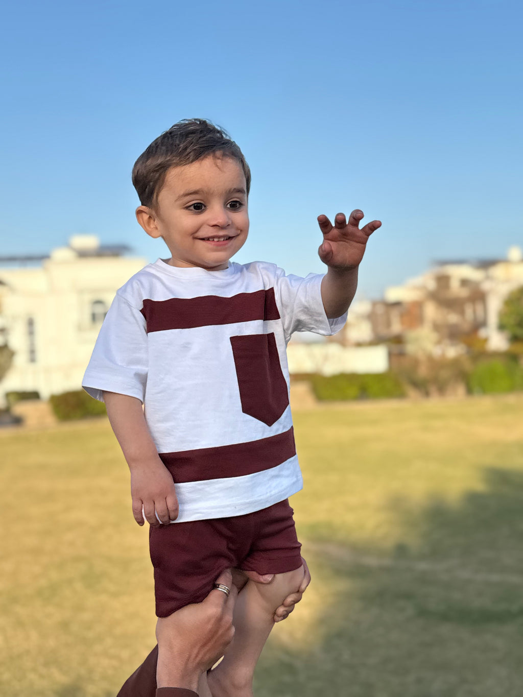MAROON & WHITE KIDS SUMMER POCKET SET