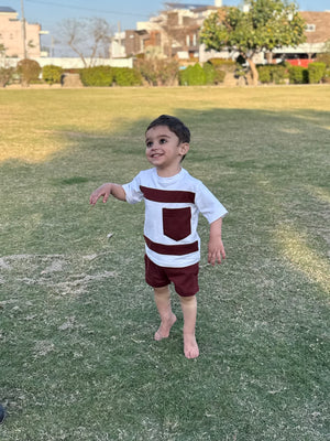 MAROON & WHITE KIDS SUMMER POCKET SET