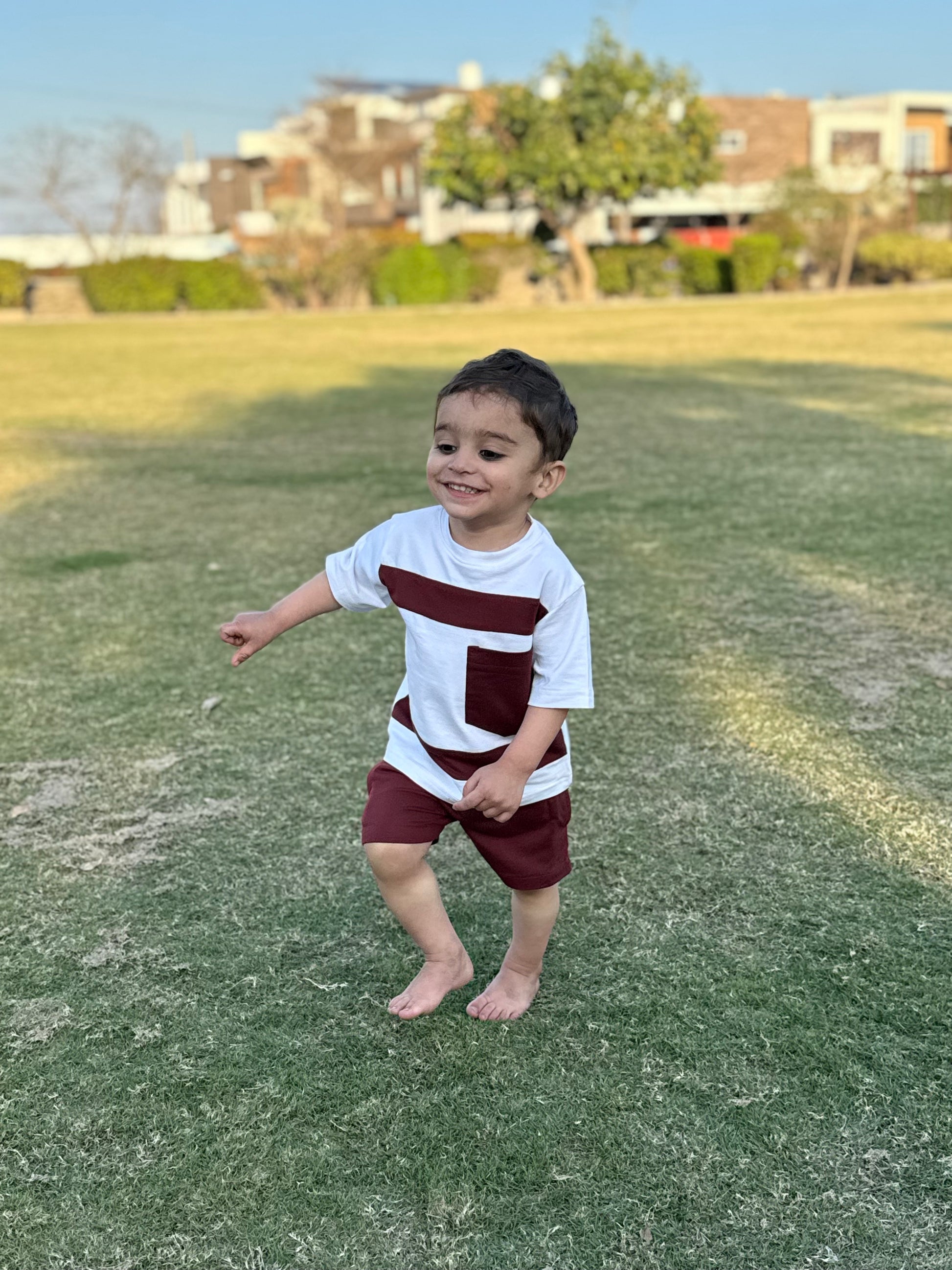 MAROON & WHITE KIDS SUMMER POCKET SET