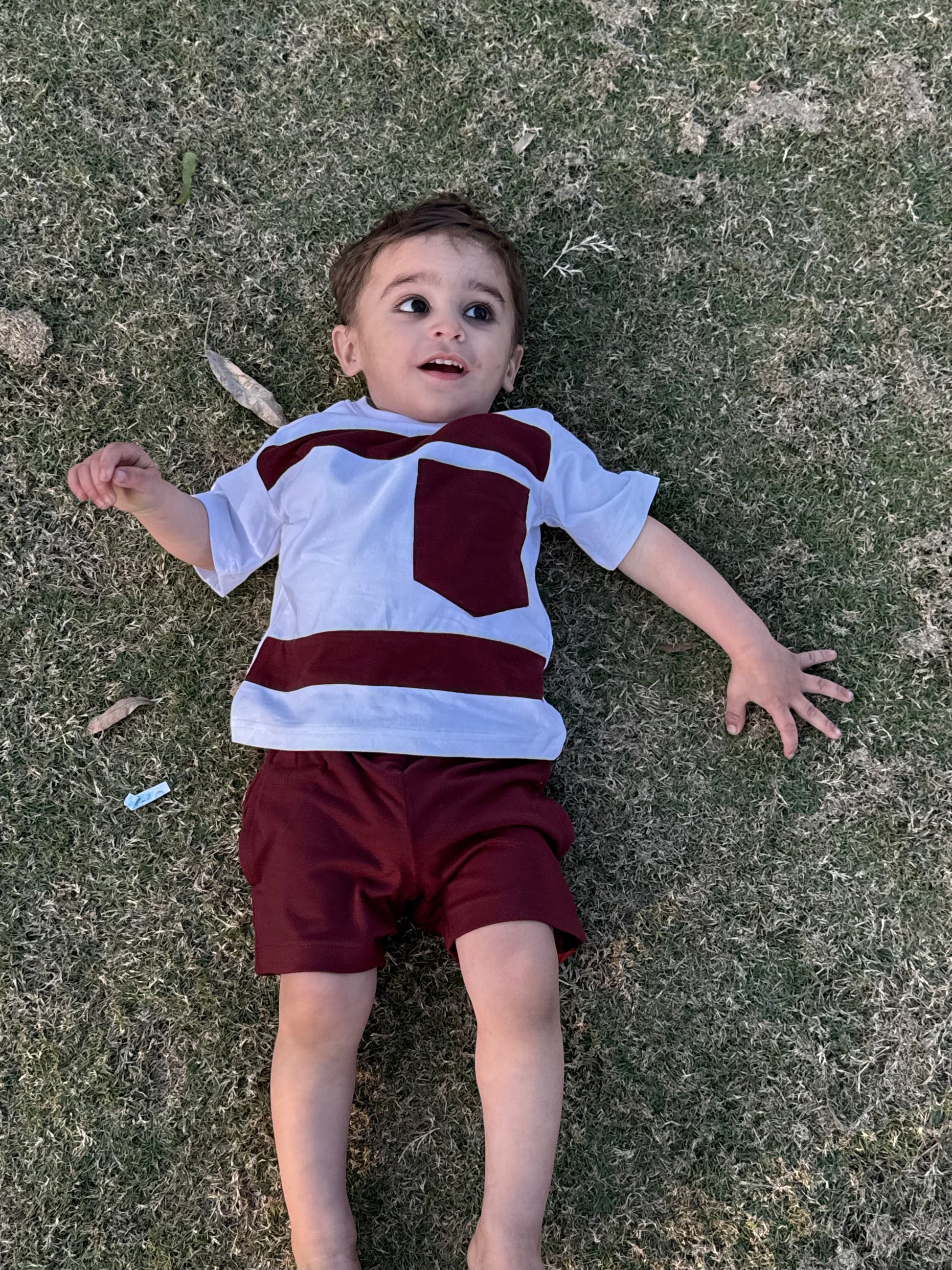 MAROON & WHITE KIDS SUMMER POCKET SET