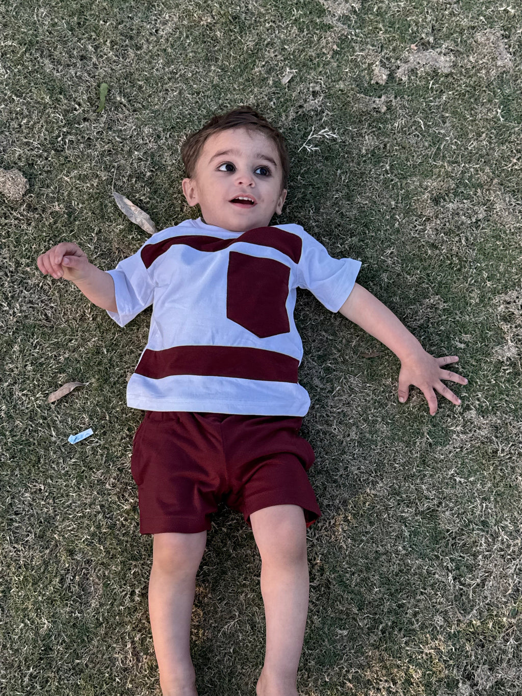 MAROON & WHITE KIDS SUMMER POCKET SET