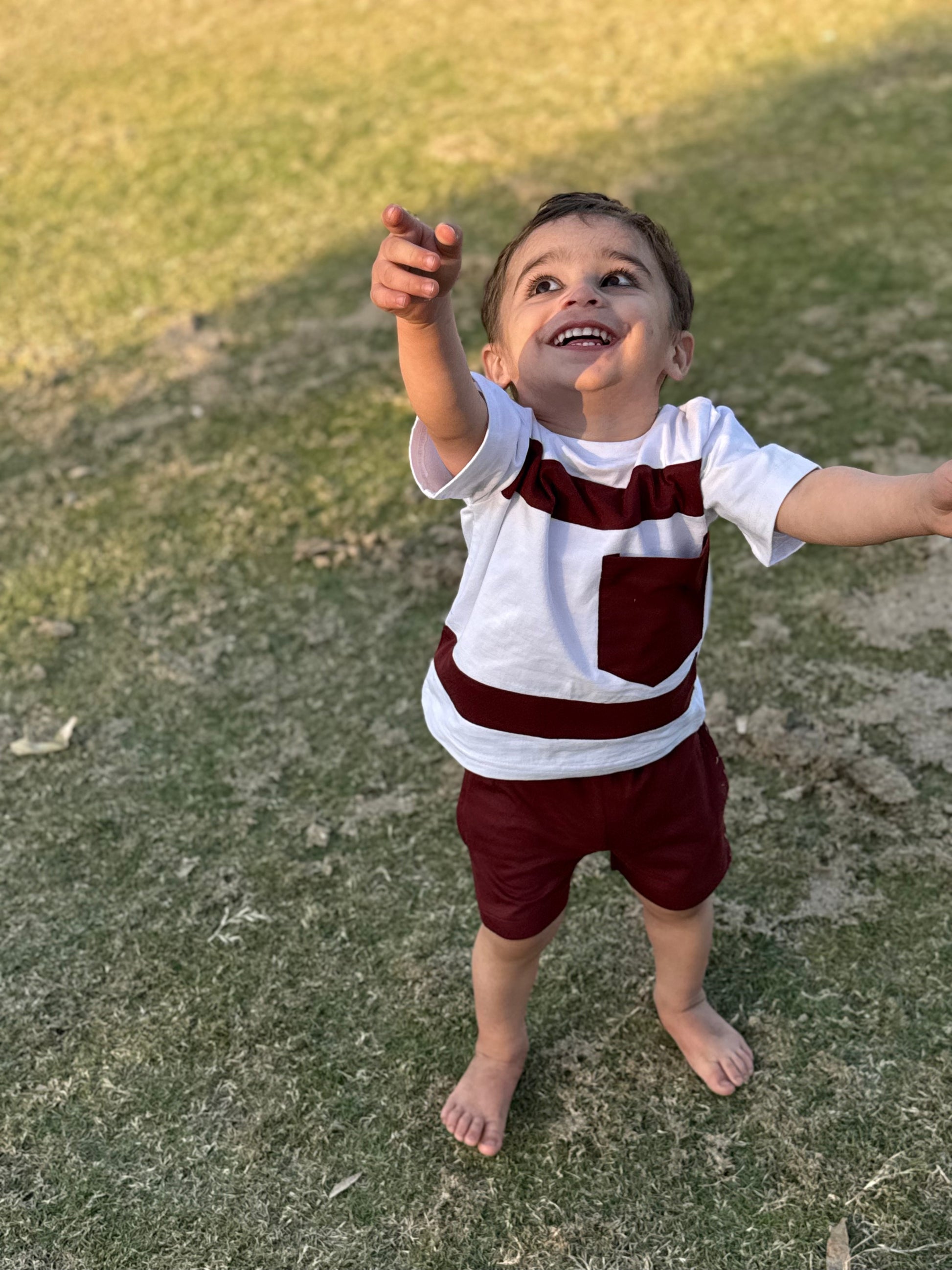MAROON & WHITE KIDS SUMMER POCKET SET