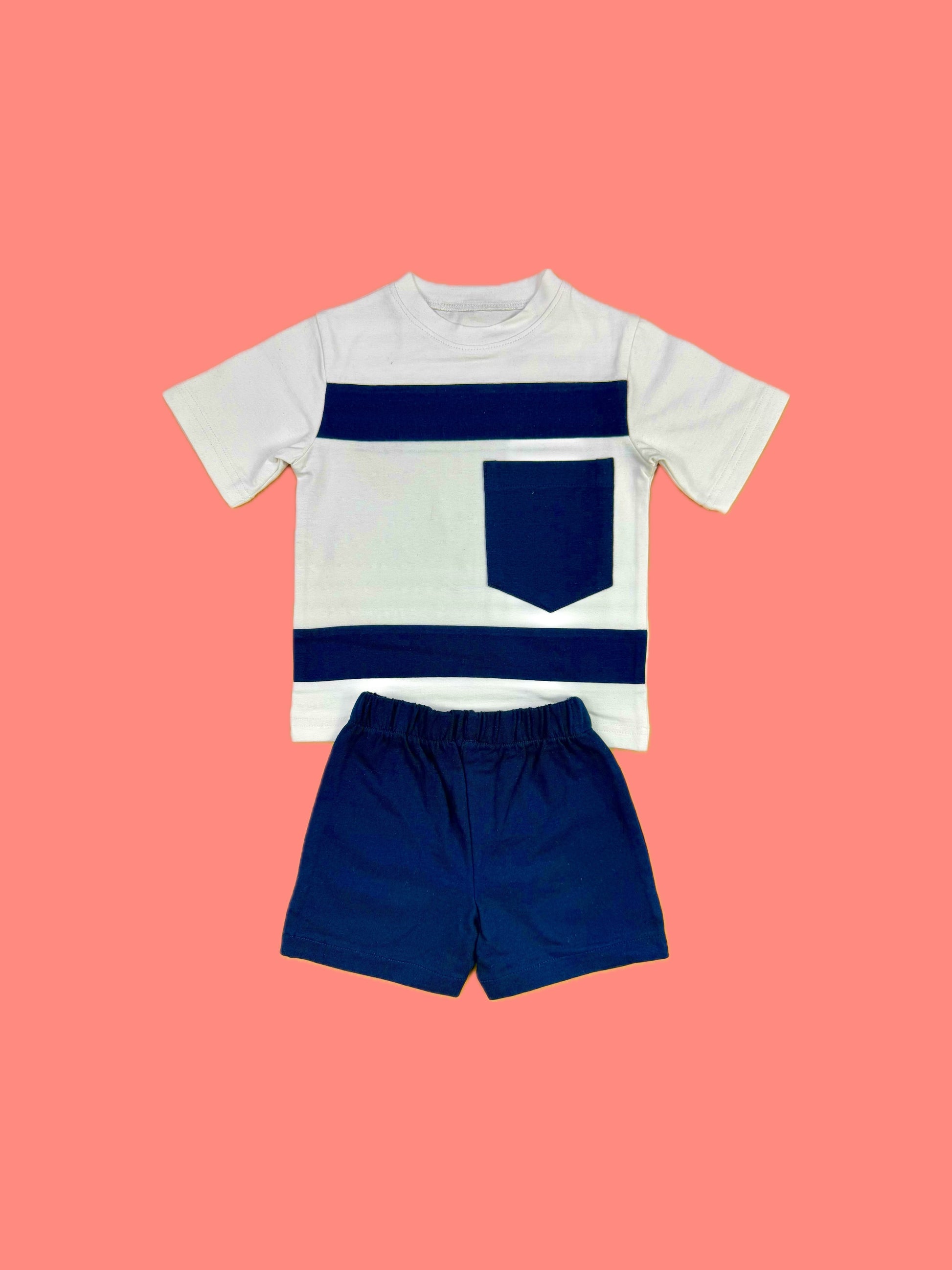 NAVY & WHITE KIDS POCKET SUMMER SET