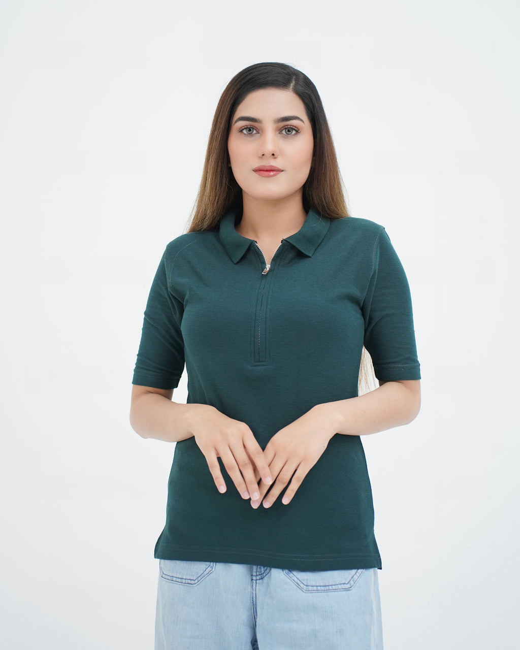 PIQUE ZIP UP WOMEN'S POLO