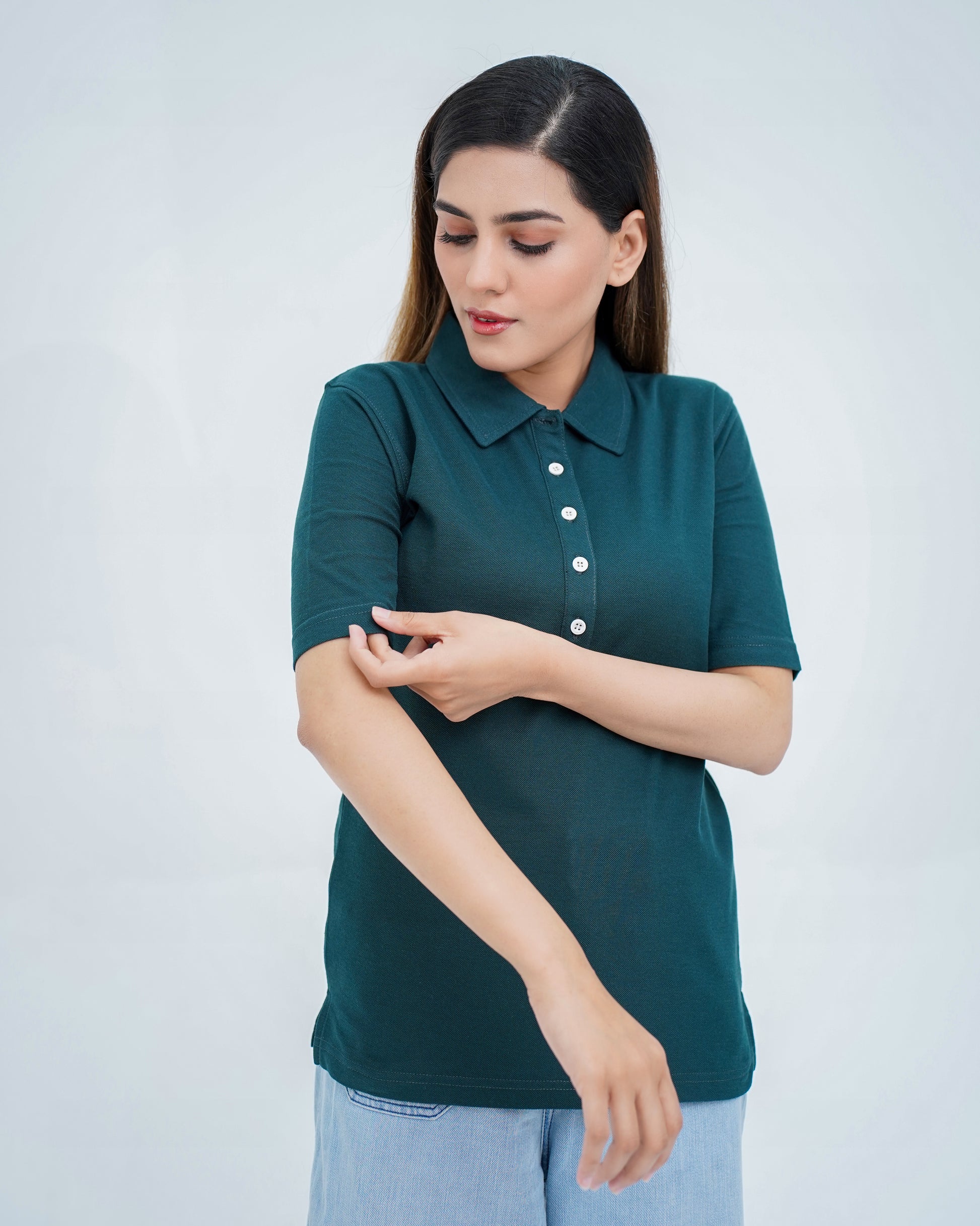EMARLD PIQUE BUTTON UP WOMEN'S POLO